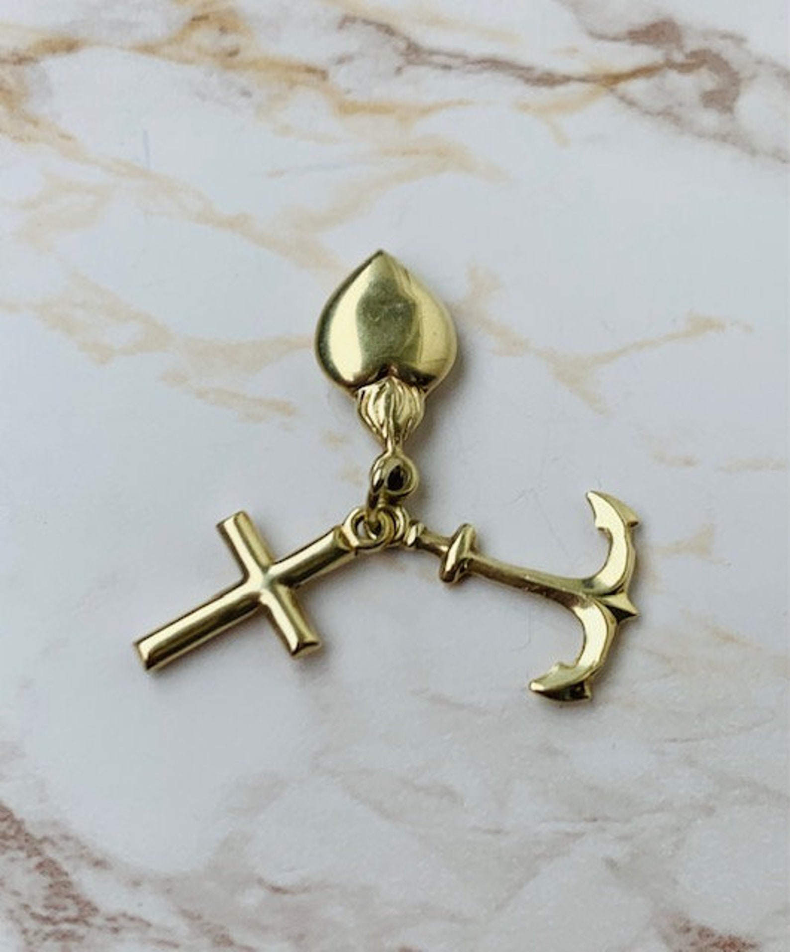 Vintage 14 K Golden Hope Faith Love Pendant / Solid Gold / 585 Etsy