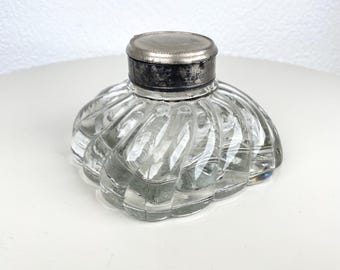 Antique Victorian Glass Inkwell Desk Ink Bottle Clear Glass Writing Ink Pot 19th Century Dark Academia Letter Writing Ink Bottle