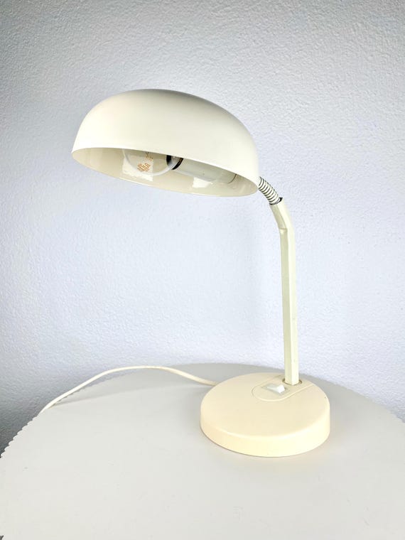 Small White Industrial Vintage Desk Tabletop Lamp by Massive Belgium Flexible Chrome Gooseneck Off-White Cream Color Vintage Lamps