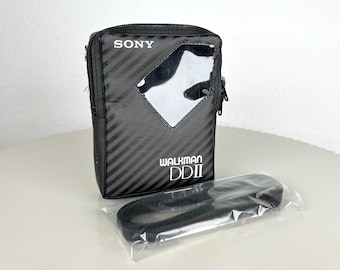 Vintage Sony Walkman DDII Case with Strap Black 1980s Cassette Player Cover Old DD2 Walkman WM-DDII Accessories New Old Stock Unused