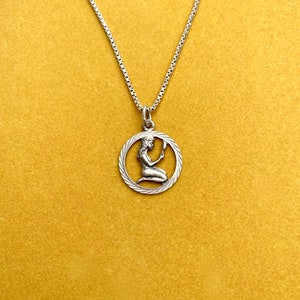 Vintage Silver Pendant of Virgo Zodiac Sign with Mid-Length Necklace - Vintage Astrology Jewelry