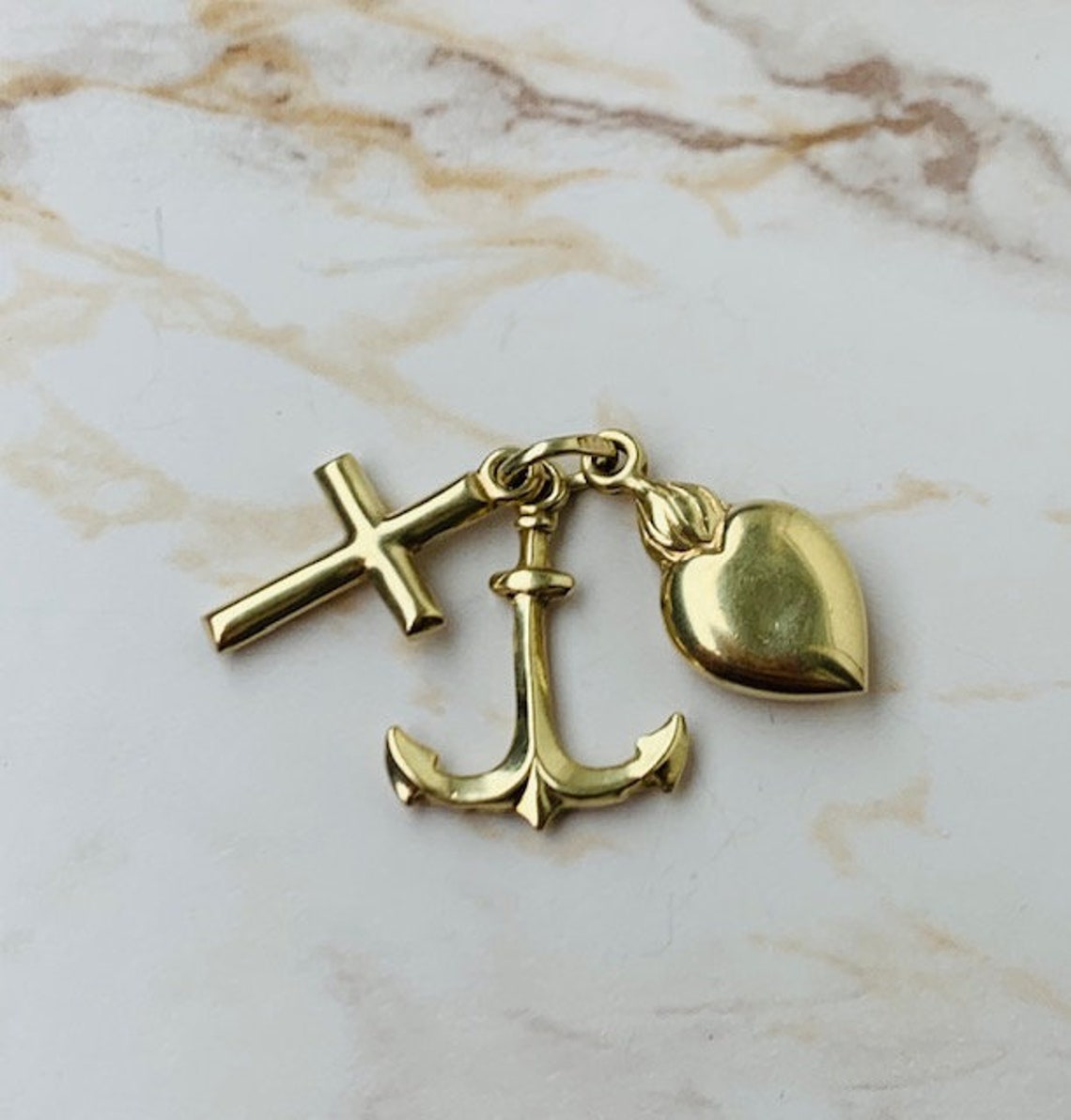 Vintage 14 K Golden Hope Faith Love Pendant / Solid Gold / 585 Etsy