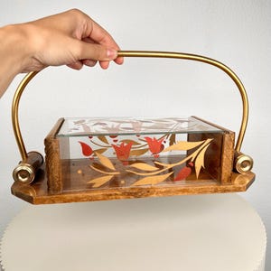 Vintage French Art Deco Biscuit Box Decorative Glass Cookie Jar Antique Wooden Bonbon Candy Storage Box Foliage Leaves Kitchen Table Decor