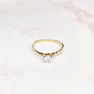 Dainty Vintage 14K Gold Solitaire Ring with Brilliant-Cut Diamond Slender Minimalist Vintage Engagement and Classic Wedding Rings