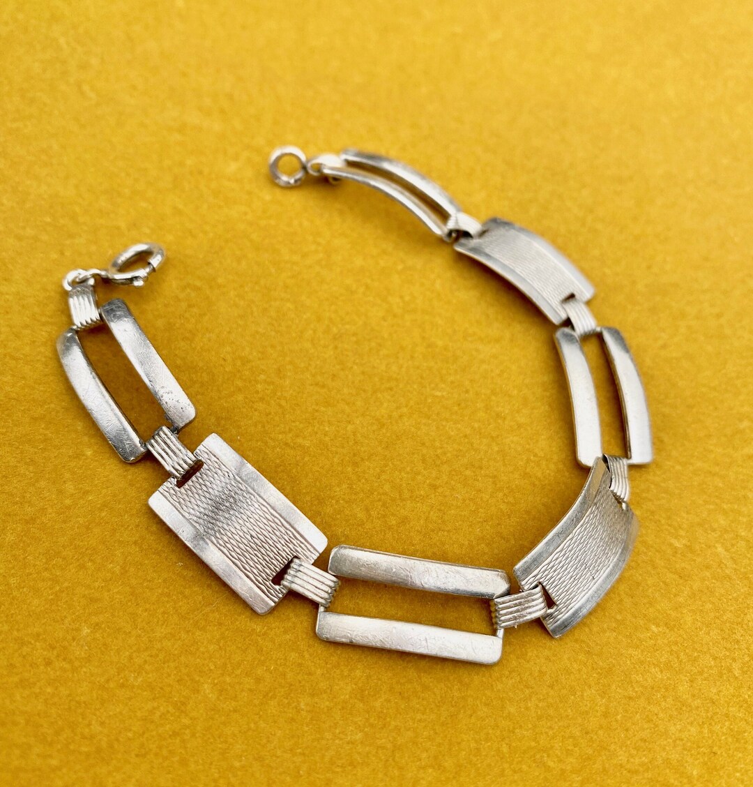 【VINTAGE HOLLYWOOD】Vintage 2008 Square Bracelet Lightweight Vintage Silver Flat Square Link Bracelet