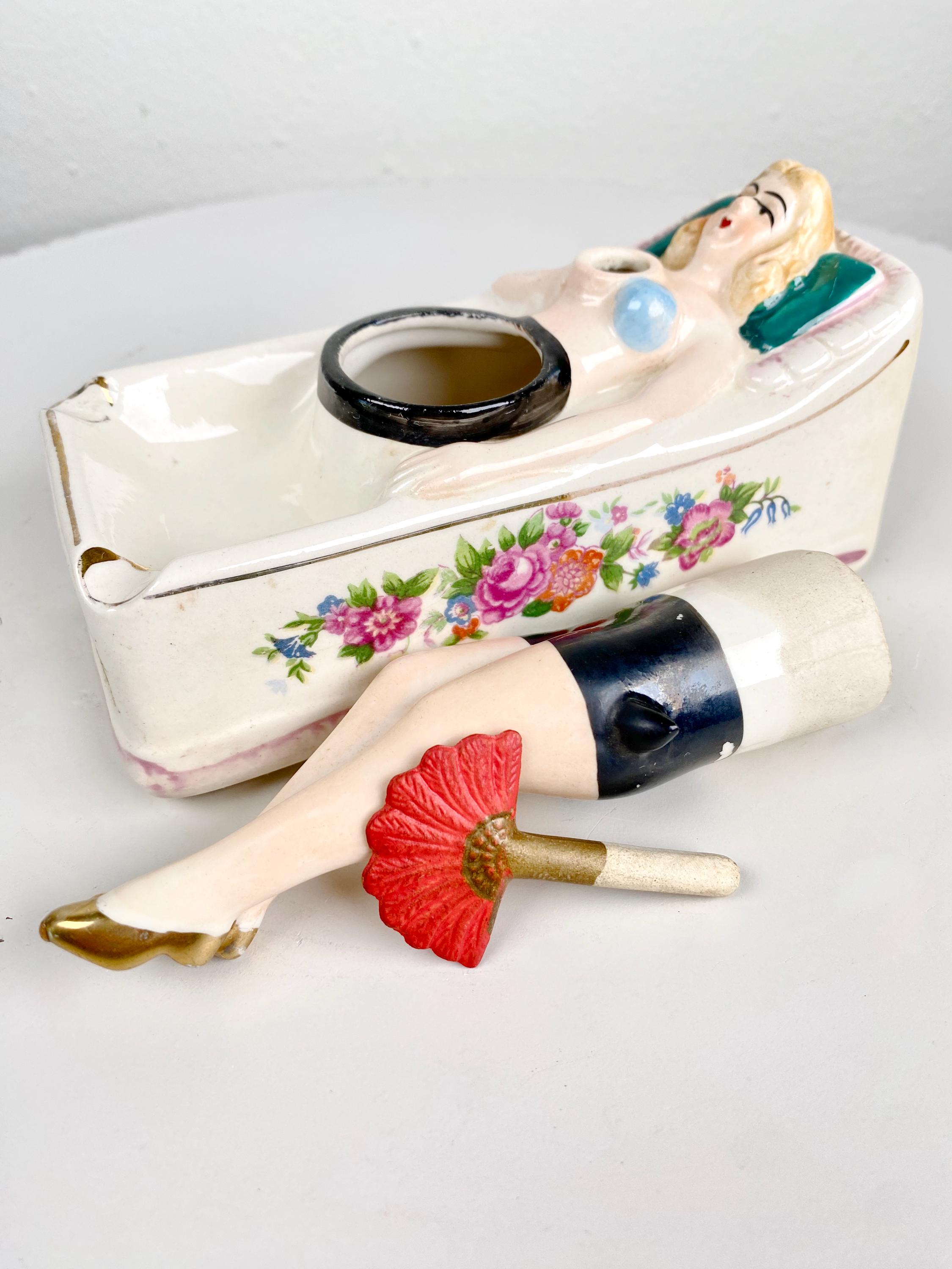 Vintage Pin up Girl Figurine 'naughty Nodder' 1940s Ashtray