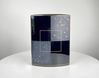 Vintage Black Gold Geometric Vase by Rosenthal Studio-Linie - Sleek German Postmodern Style Home Decor Square Vase