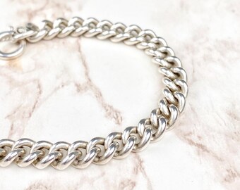 Bracelet Ancien Gourmette En Argent Massif 925 – Chaîne Avec Pièces De Monnaie – Vintage Et Authentique