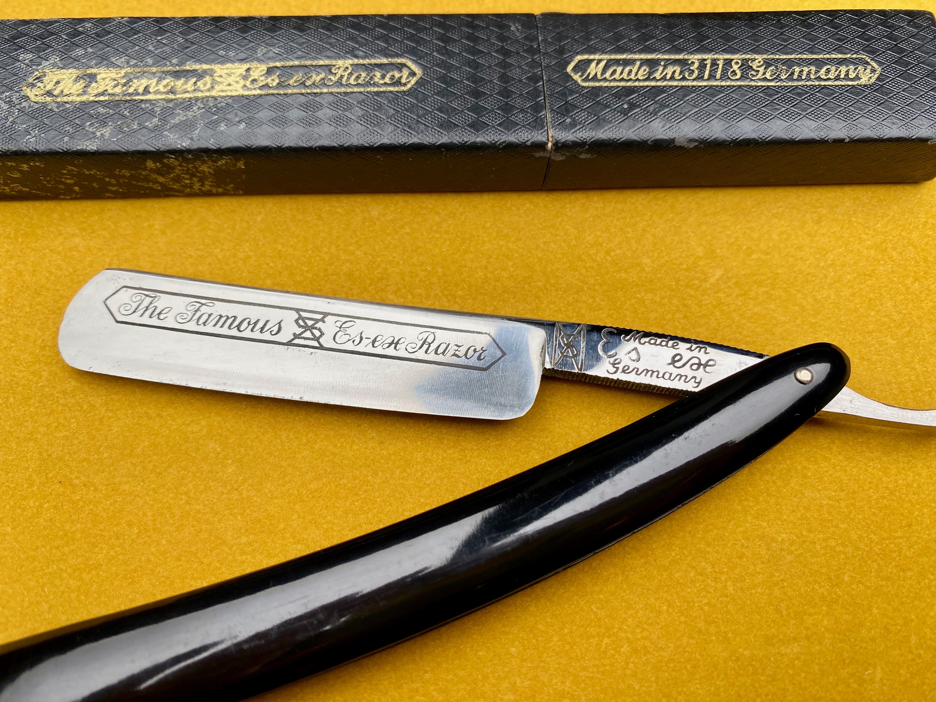未使用 Vintage ドイツ製西洋剃刀 KAMA WALD-SOLINGEN Antique German Es-ese Straight Razor Blade 3118 From Solingen in