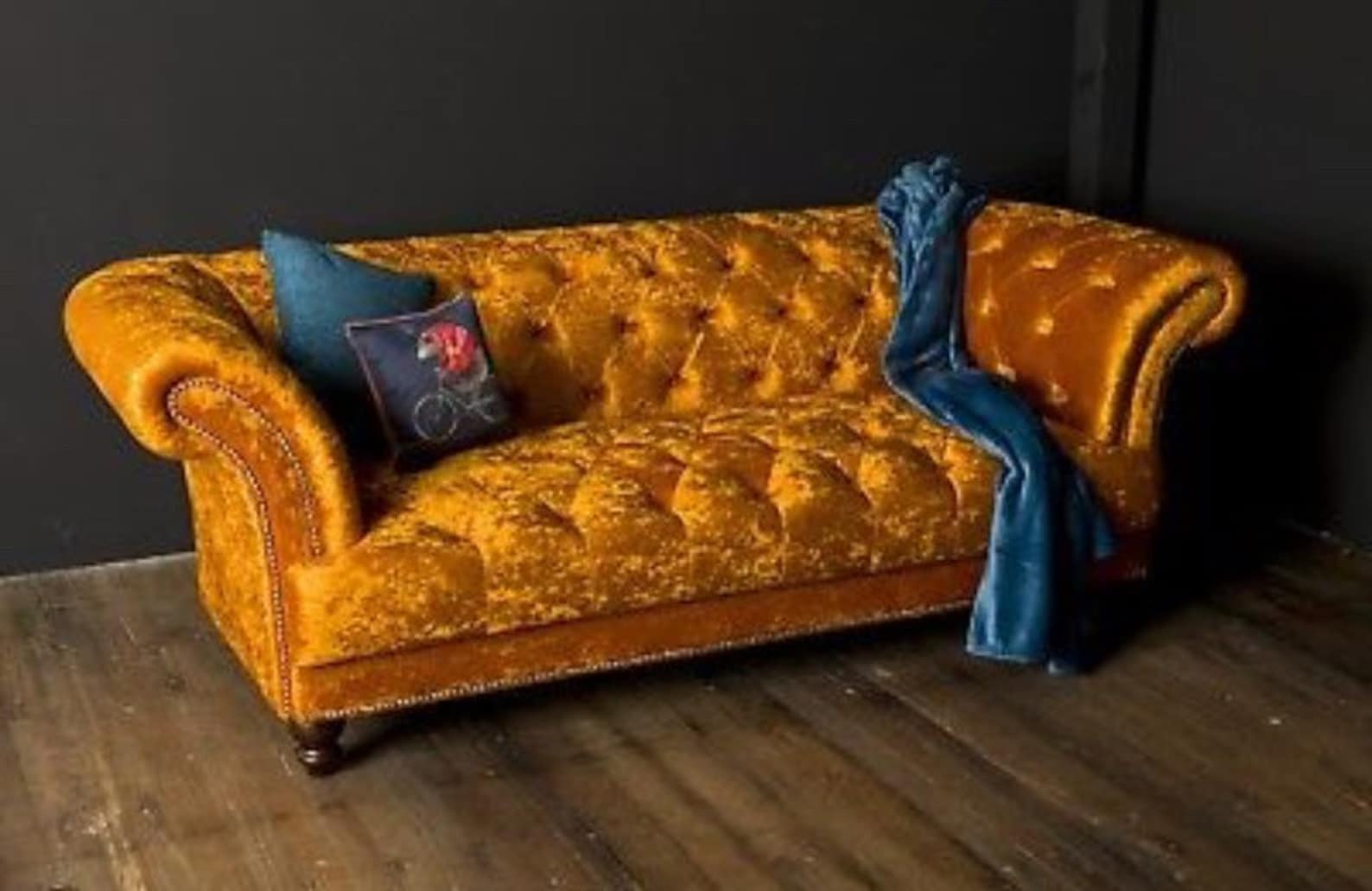 Mustard Velvet Chesterfield Sofa with Ottoman Etsy