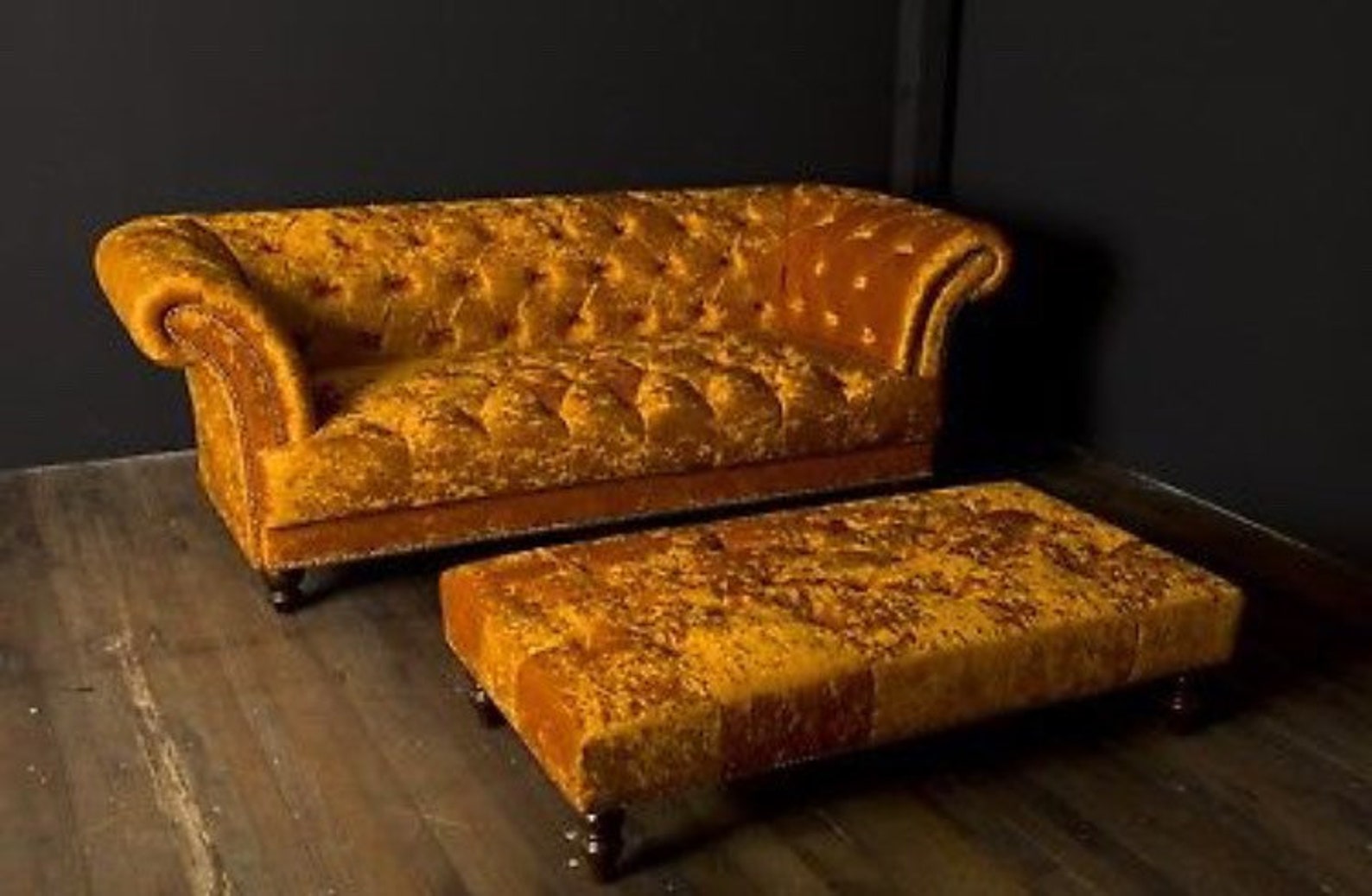 Mustard Velvet Chesterfield Sofa with Ottoman Etsy