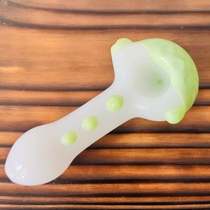 Bubbled White & Lime Handblown Glass Collectible Tobacco Glass Pipe