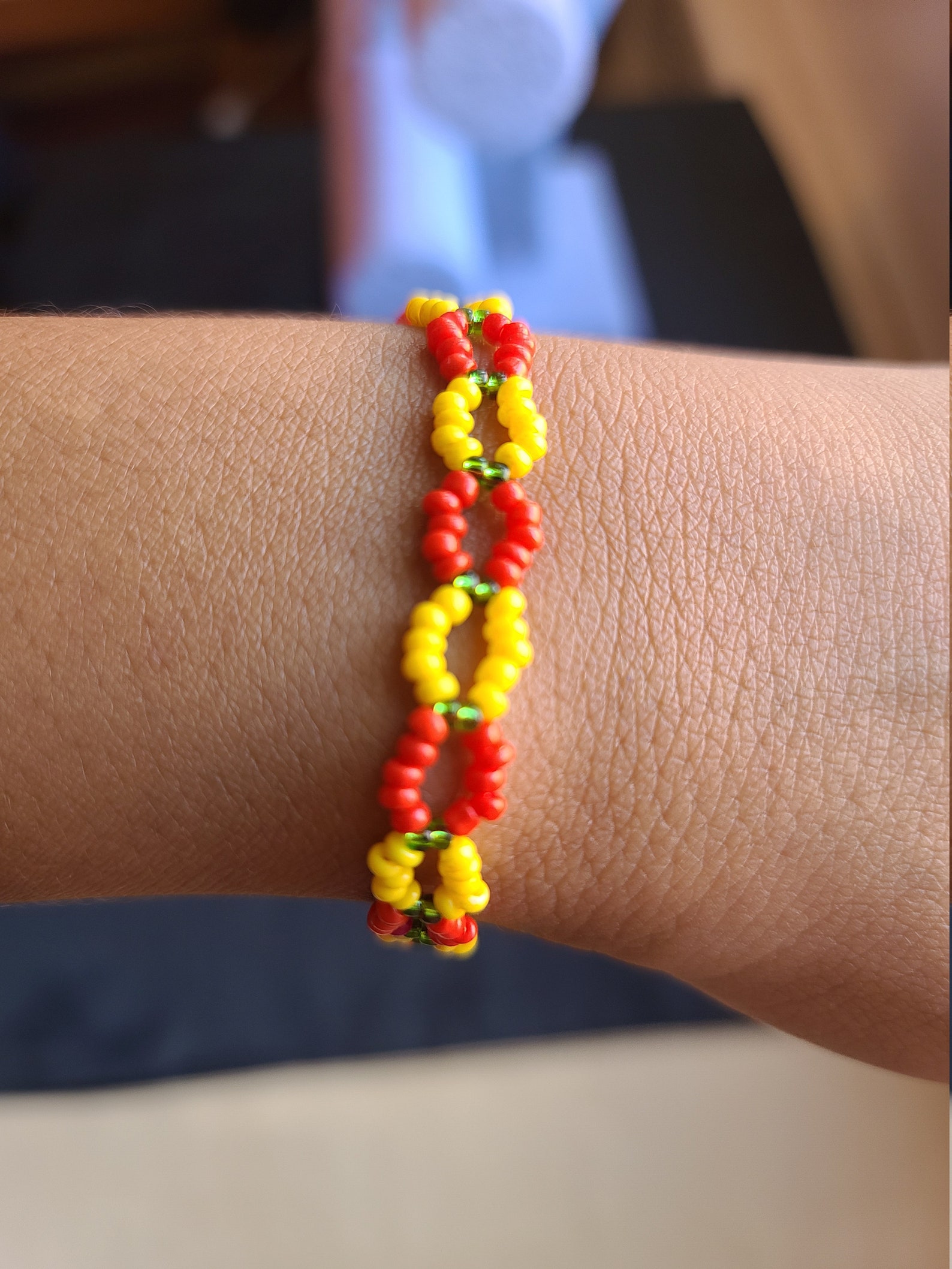 Red Yellow & Green Bead Bracelet Handmade Amerindian Etsy