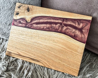 Cutting board serving board oak and epoxy resin solid oak wood