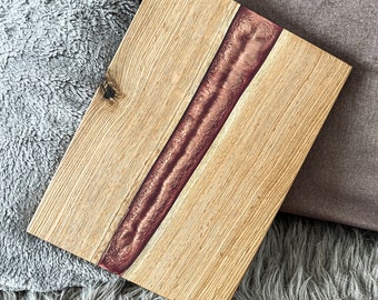 Cutting board serving board oak and epoxy resin solid oak wood