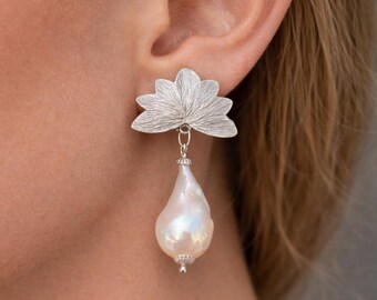 Unique Pearl Earrings, Teardrop Baroque Pearls, Silver Plated Unique Jewelry