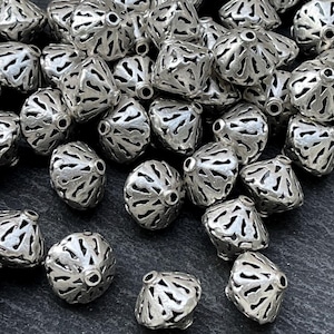 2  Bicone Spacer Beads Matte Silver Plated 14mm filigree Turkish jewelry supply  mdla0769B