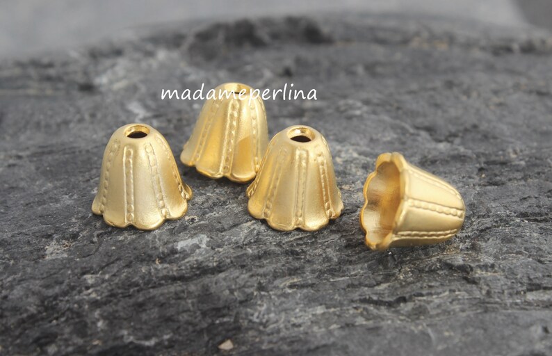 4 Cone Bead Caps 12x12mm Bell 24k Mat Gold Plated Turkish Etsy