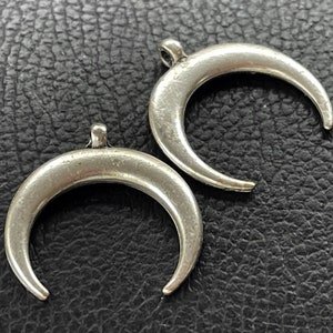 2  Half Moon Pendants Silver plated Crescent vertical bail Turkish Jewelry supply mdla0415B