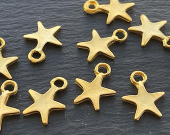 Star Charms Matte Gold Plated 10pcs, Jewelry Supplies, 131A