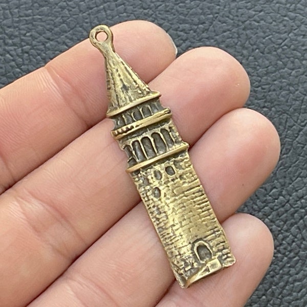 Bronze Plated Galata Tower Pendant Charm, Istanbul Landmark Jewelry Making Supply Architectural Focal Charm, mdla1020C