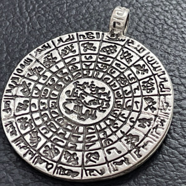 1  Phaistos Disc Pendant Matte Silver plated Greek Roman Phaestos Coin Turkish Jewelry supply  mdla0864B