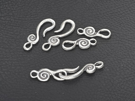 3 Sets  Silver Plated Hook Clasps, Swirl Jewelry Closure, DIY Jewelry Making Findings Supplies, 1022B