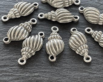 Silver Plated Shell Connectors 4 Pcs, Nautical Charm Links, Double Loop Jewelry Findings, Beach Style Jewelry DIY, 1526B