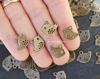 10  Bird Charms Bronze plated 12mm pendants Turkish jewelry supply mdla0156C