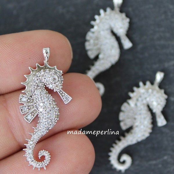 1  CZ Seahorse Pendant Silver plated rhinestone micro pave sea horse Turkish Jewelry supply mdla0381B