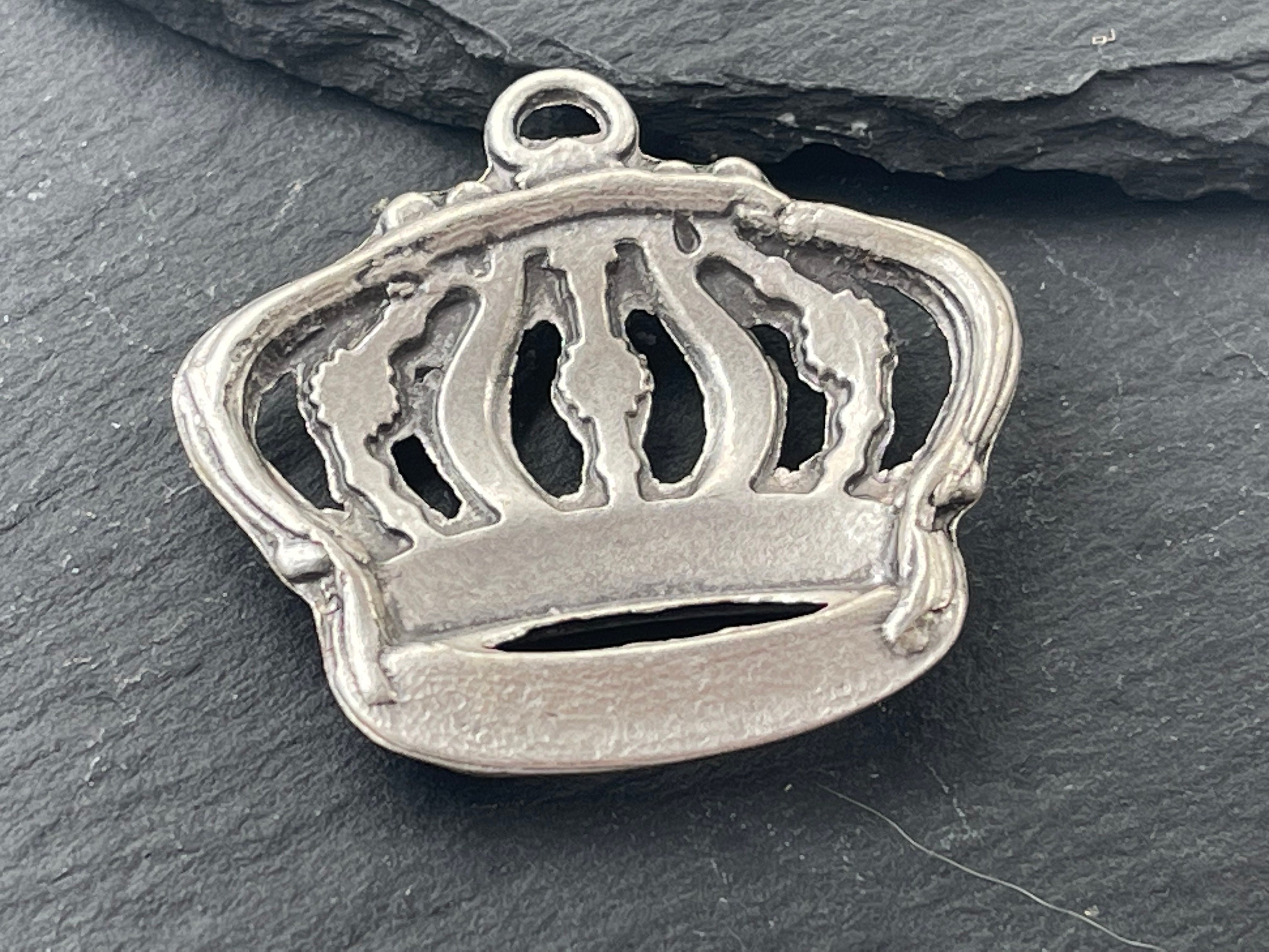 1 Crown Pendant Matte Silver Plated King Crown Turkish 