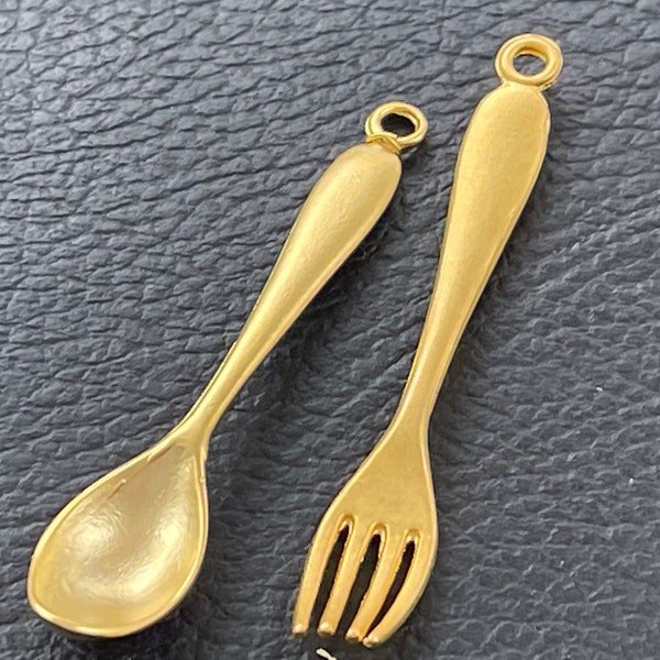 Spoon and Fork Pendants  24K Matte Gold plated Turkish  jewelry supply mdla0112A