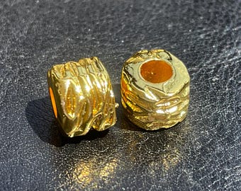 Gold Plated Chunky Spacer Beads for Jewelry Making, 2 pcs Organic Texture Statement Jewelry Supplies, 1281D