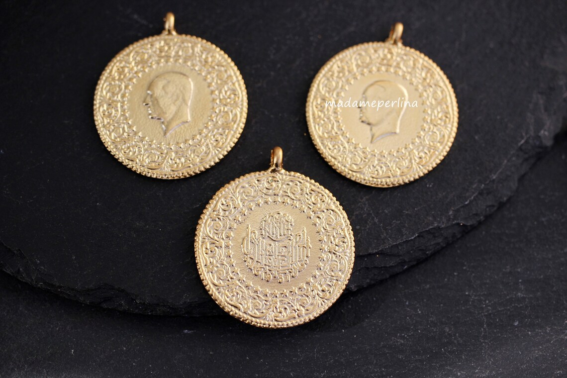 1 Ottoman Coin Replica pendant 24k Matte Gold plated Turkish Etsy