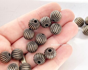 4 Ribbed Beads Bronze plated corrugated 12mm spacer beads layered Turkish jewelry supply mdla1368C