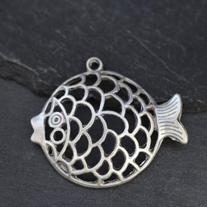 1  Fish Pendant Matte Silver plated filigree Turkish Jewelry supply mdla0744B