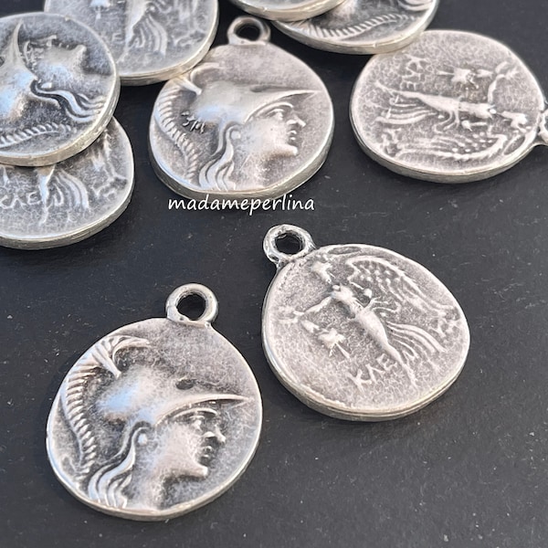 1   Replica Rustic Pendant Matte Silver plated Greek Roman Coin Turkish jewelry supply mdla1106B