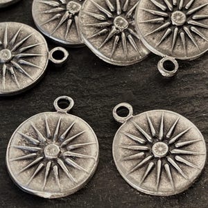 2  Vergina Sun Star Pendants Macedonian Symbol Matte Silver plated Turkish Jewelry supply  mdla0731B