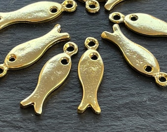 Gold Plated Fish Pendant Amulet Kısmet Good Luck Charms 8 Pcs Jewelry Making Supply, 1511A