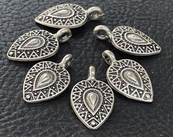 Ciondoli a goccia rovesciata placcati in argento, 6 pezzi, pendenti decorati, componenti per collane boho, forniture per la creazione di gioielli fai da te, 345B