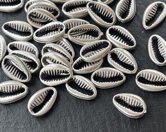 Silver Plated Cowrie Shell Connector Charms 6pcs, Beach Style Shell Pendants, Jewelry Findings DIY, 1495B