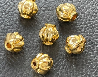 Gold Plated Spacer Beads 6pcs, Textured Fluted Metal Beads, Jewelry Making Supplies, DIY Craft Findings, 970A