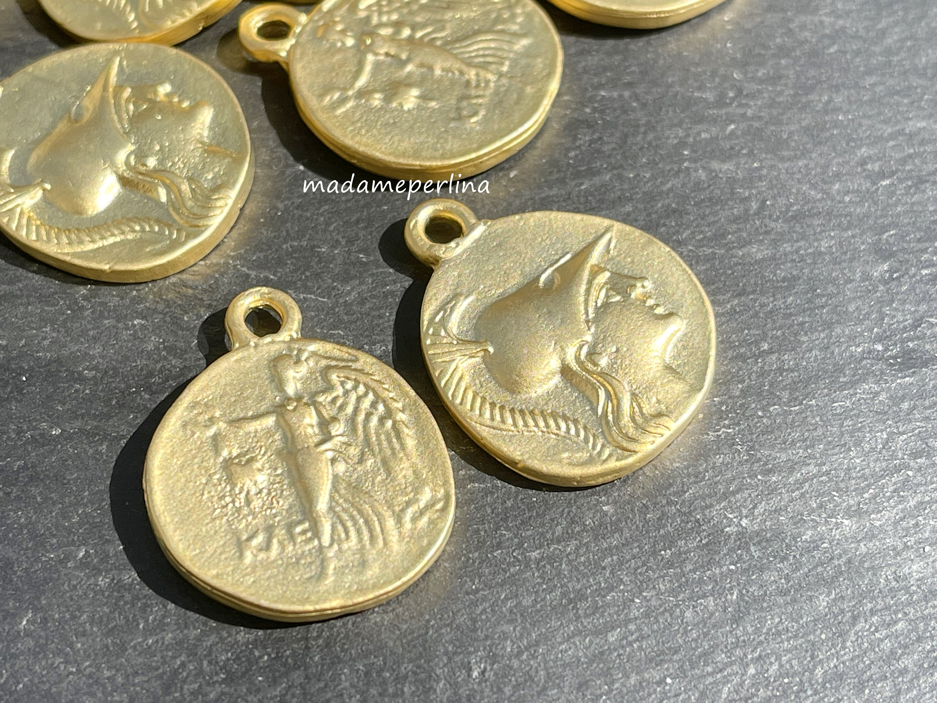 1  Greek Replica Pendant Matte Gold plated ancient Coin Turkish jewelry supply  mdla1106A