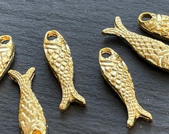 Gold Plated Fish Pendant Charms 6 Pcs, Spiritual Lucky Charm for Jewelry Making, Unique Supply for Handmade Crafts, 1512A