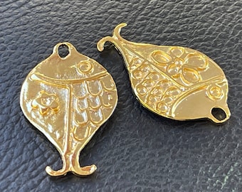 Gold Plated Fish Pendants Floral Spiral Pattern, 2PCS Spiritual Lucky Charms for Jewelry Making, Unique Supply for Handmade Craft, 615A