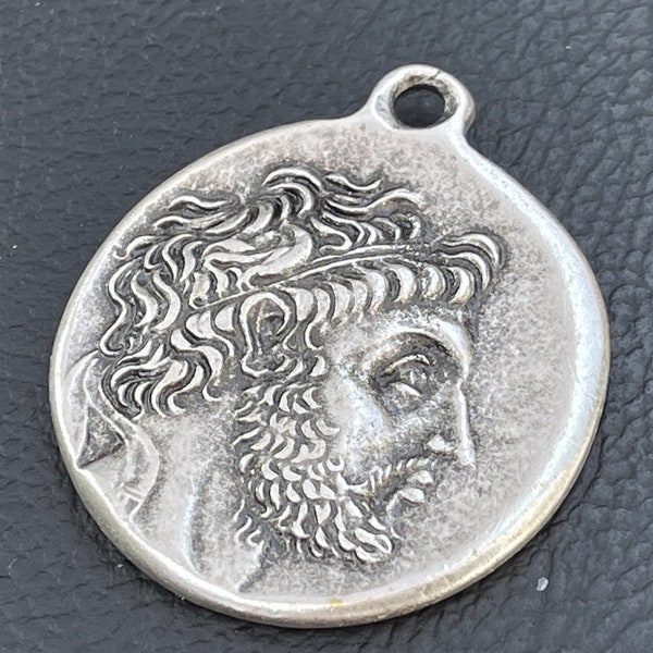 1   Roman Replica Pendant Matte Silver Plated Greek Ancient Coins rustic Turkish jewelry supply  mdla1151B