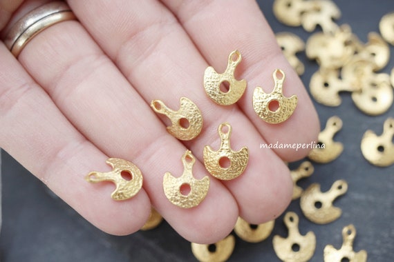 6 Semi Circle Charms 24k Matte Gold Plated Pendants Double Ax
