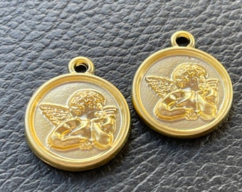 2  Angel Pendants 24K Matte Gold plated Turkish jewelry supply mdla0940A