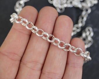 Corrente Rolo banhada a prata, 6 mm, para fabricação de joias, 1 metro (3,28 pés), material para projetos DIY, mdla0557E