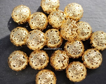 1   Filigree Bead 24K Gold plated Large  25mm flat lightweight saucer beads Turkish jewelry supply  mdla1327C